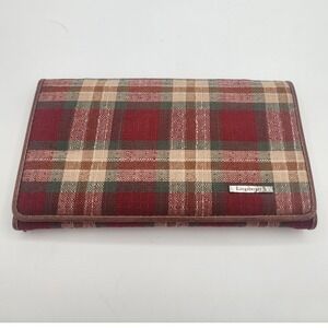 Longaberger Plaid Wallet Organizer Clutch Crossbody Long Burgundy Tan‎ Green